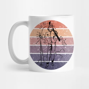 Vintage ski bunny line art with retro rainbow design Mug